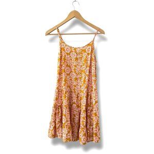 Wild Fable Mini Sundress Women Small Mustard Floral Tiered Daisy Summer Rayon